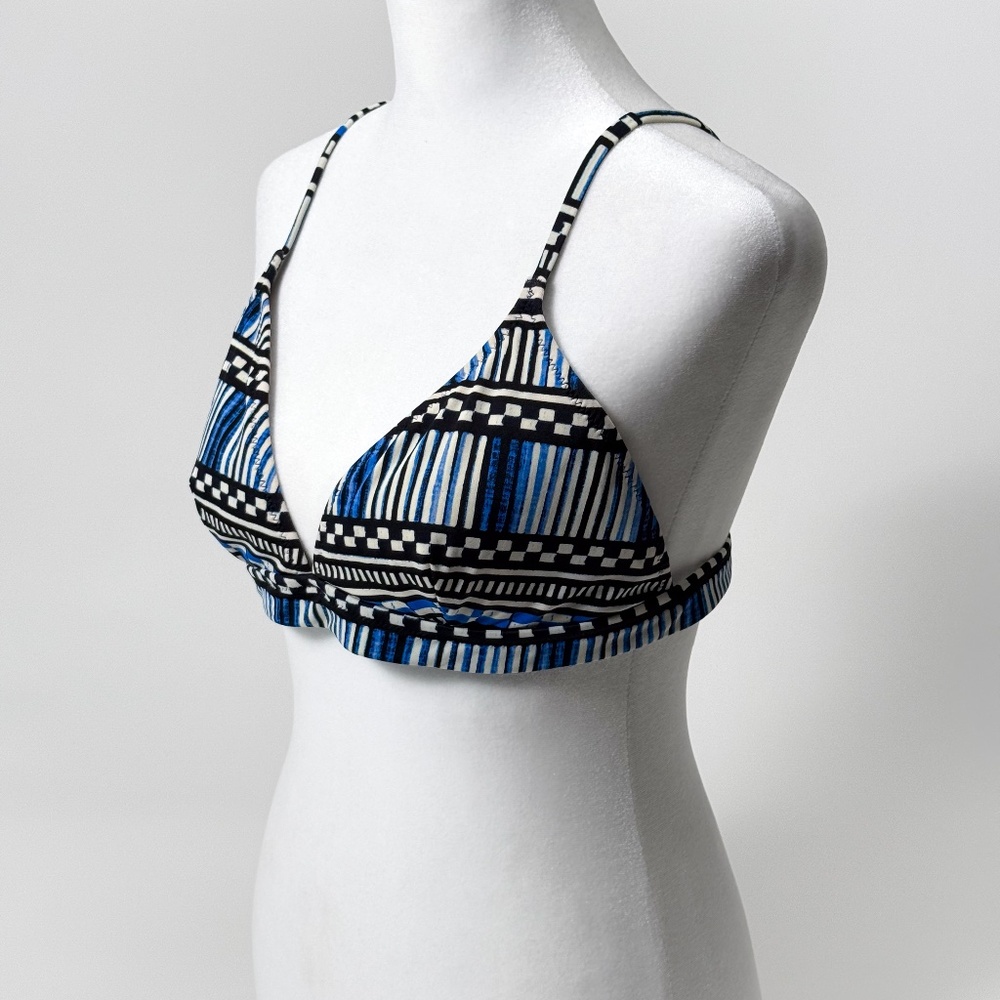 🖤 J.Crew Triangle Bikini Top – Black, Blue & White Geo Print – Size Medium
